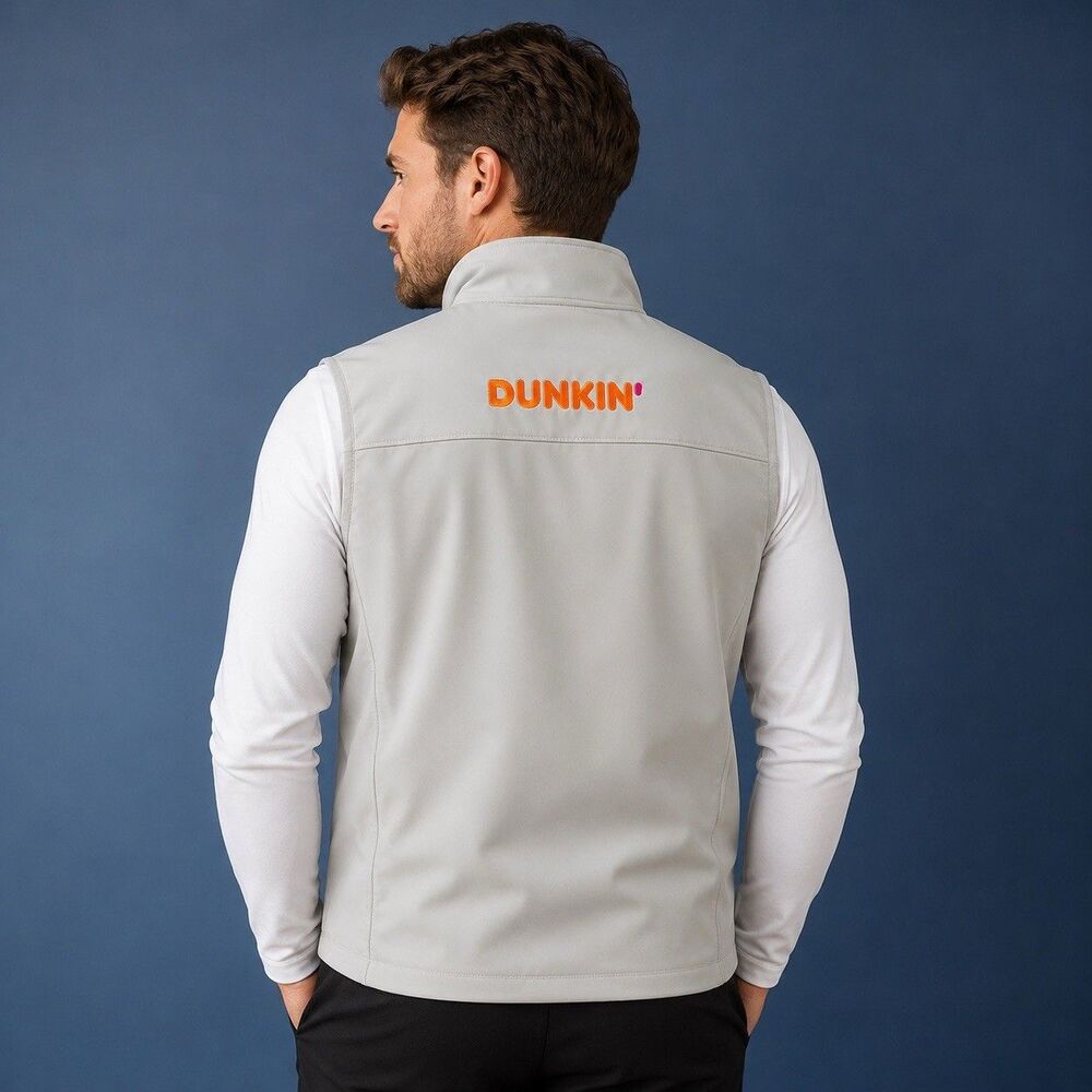 Dunkin Donuts Gray Vest Men's Size Large 32 Degrees Heat Full Zip Multi Pocket